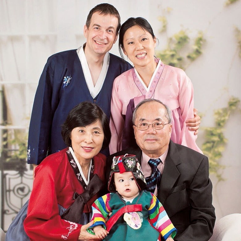 筆者（上段右）の父（中段右）は米国在住　COURTESY OF SHARON KIM SOLDATI