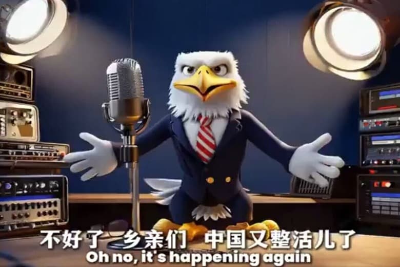 動画に出てくるハクトウワシはアメリカを風刺している　（在米中国大使館の公式Xに投稿された動画より）