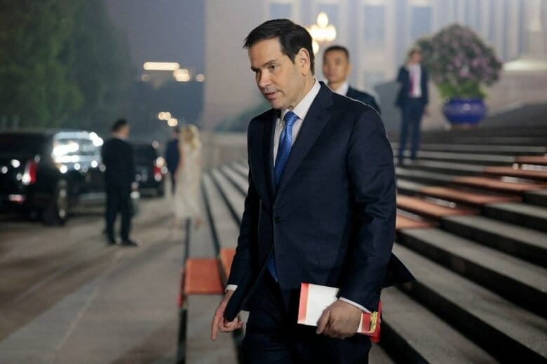 5月14日、北京の人民大会堂を訪れたルビオ米国務長官。 REUTERS/Evan Vucci