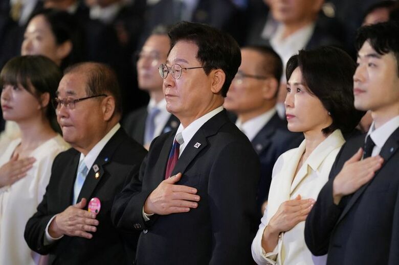 韓国の李在明大統領と金恵景夫人。８月１５日、韓国のソウルで撮影（２０２６年　代表撮影）