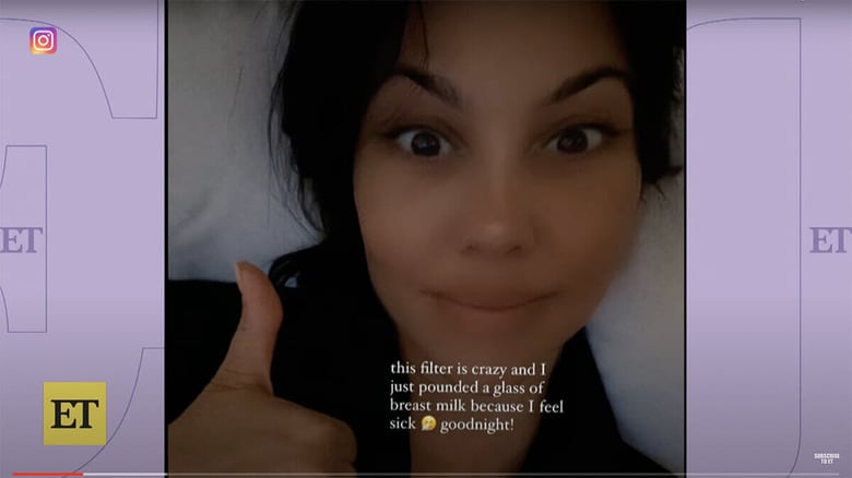 親指を立てて「気分悪いから母乳飲んだ」と投稿したコートニー　Entertainment Tonight-YouTube