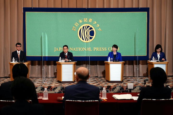 2021年自民党総裁選、公開討論会（日本記者クラブ）　Eugene Hoshiko/REUTERS