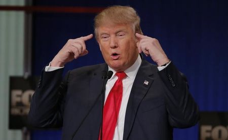 　１月１４日、２０１６年米大統領選で共和党候補指名を争う著名実業家のドナルド・トランプ氏は１４日、中国が人民元の押し下げ行為を止めなければ、中国製品への関税を引き上げるべきとの考えを示した。ノースチャールストンで撮影（２０１６年　ロイター/Chris Keane）