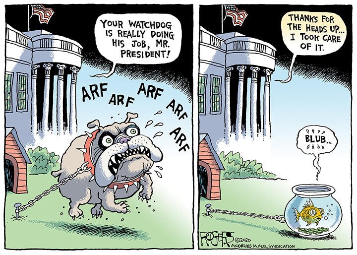 Muzzling the Watchdog / (c) 2020 ROGERS-ANDREWS McMEEL SYNDICATION