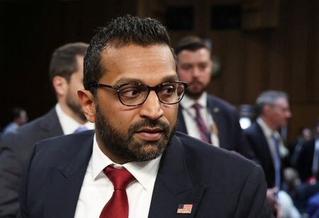 　２月２０日、米議会上院は、トランプ大統領が連邦捜査局（ＦＢＩ）長官にカシュ・パテル氏（写真）を指名した人事を承認した。１月３０日、ワシントンで撮影（２０２５年　ロイター/Evelyn Hockstein）