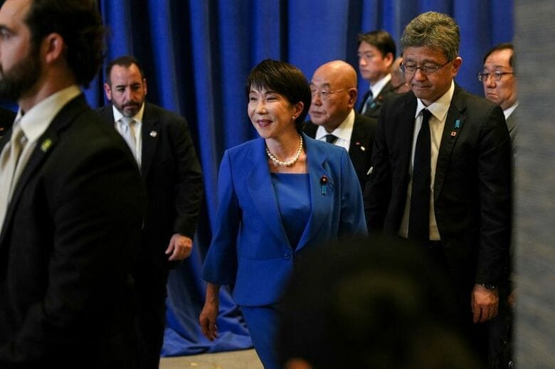 国連総会出席後、記者会見を終えた高市早苗首相。９月２３日、米ニューヨークで撮影（２０２６年　ロイター/Edward Grattan）