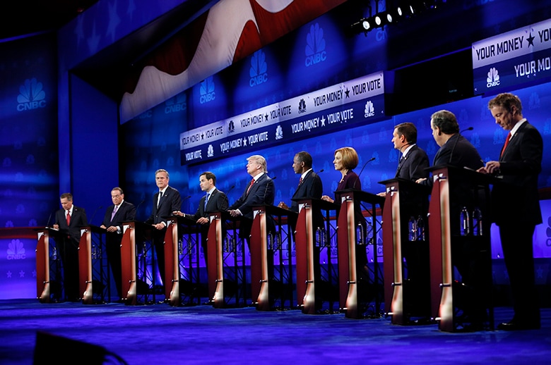 共和党の外交方針の基本は「欧州のトラブルには距離を置く」孤立主義（写真は先月末の候補者テレビ討論会）　Rick Wilking-REUTERS