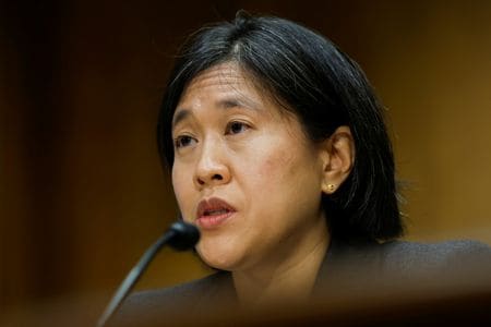 　米通商代表部（ＵＳＴＲ）のタイ代表は３月３１日、上院財政委員会に出席した。ワシントンで撮影（２０２２年　ロイター/Jonathan Ernst）