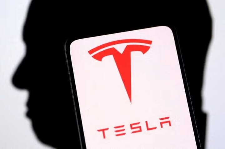 日本の元首相を含むグループが米テスラによる日産自動車への出資計画を策定したと、英紙フィナンシャル・タイムズが２月２１日報じた。写真はイーロン・マスク氏のシルエットイメージとテスラのロゴ。２０２２年１２月撮影（２０２５年　ロイター/Dado Ruvic）