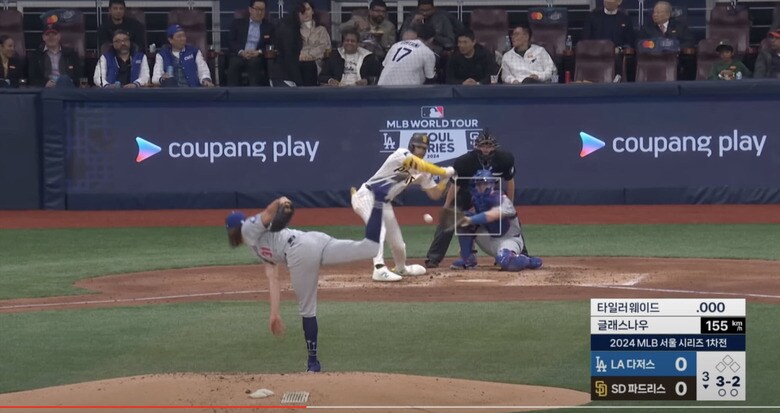 韓国クーパンプレイが主催したMLBワールドツアー・ソウル・シリーズのドジャース対パドレス戦。　쿠팡플레이 스포츠 / YouTube