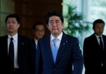 　５月１６日、安倍晋三首相は都内で講演し、北朝鮮情勢に対するトランプ米政権の姿勢を評価した。都内で１４日撮影（２０１７年　ロイター／Toru Hanai）