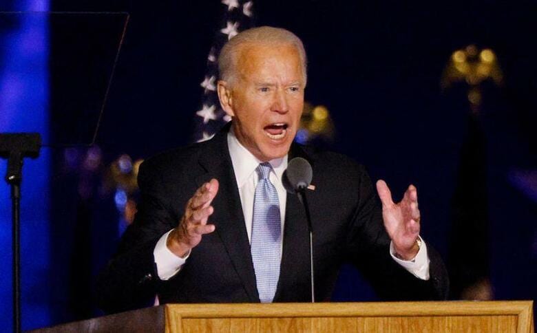 米大統領選を制した民主党候補のジョー・バイデン前副大統領は演説し、勝利を宣言した。バイデン氏は「分断させる大統領ではなく、団結させる大統領になることを誓う」と述べた。デラウェア州ウィルミントンで撮影（2020年　ロイターJim Bourg）