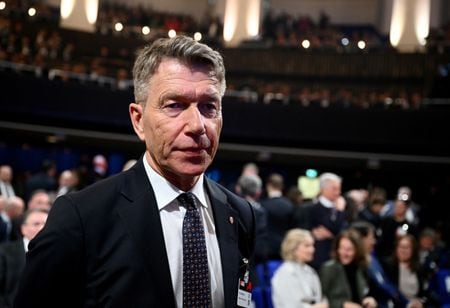 　１月１４日、ノルウェーのオースラン石油・エネルギー相（写真）は洋上石油・ガス開発権益の年次入札で５３件の開発許可を２０社に付与したと発表した。独ハノーバーで２０２４年４月撮影（２０２５年　ロイター/Annegret Hilse）