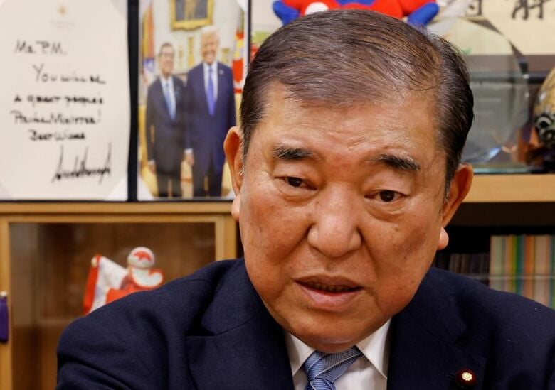 ロイターの取材に応じる石破茂前首相。４月２１日、東京・永田町の議員会館で撮影（２０２６年　ロイター/Kim Kyung-Hoon）