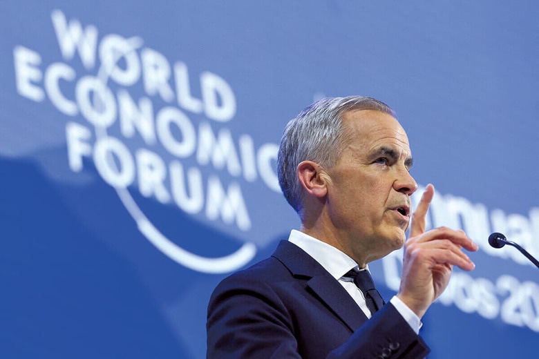 ダボス会議で中堅国の団結を訴えたカーニー（1月20日）　DENIS BALIBOUSEｰREUTERS