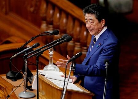 　３月１０日、感染状況：１２３０人（国内での感染５２０人、クルーズ船の乗員乗客６９６人、チャーター機帰国１４人）写真は安倍首相。都内で１月撮影（２０２０年　ロイター／Kim Kyung-Hoon）