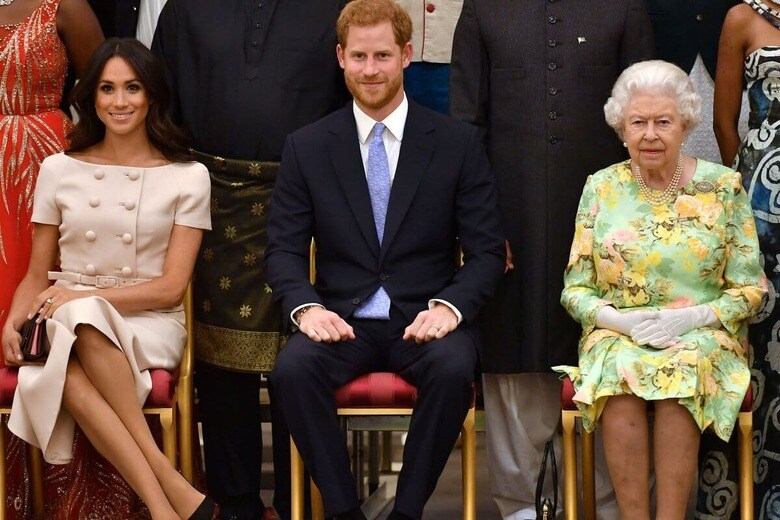 ヘンリー王子夫妻とエリザベス女王（2018年6月）　John Stillwell/Pool via Reuters