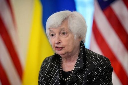 　５月１１日、イエレン米財務長官は、新潟市で開幕するＧ７財務相・中央銀行総裁会議で、米国は必要な限りウクライナ支援を継続すると表明する見通し。写真はワシントンで４月撮影（２０２３年　ロイター／Ken Cedeno）