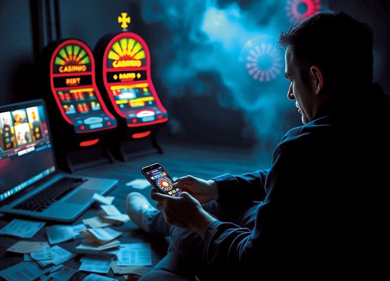 <strong>今回のAIイラスト：</strong>ギャンブル依存症で、大事なのは懲罰でなく治療です　AI GENERATED ART BY NEWSWEEK JAPAN VIA STABLE DIFFUSION