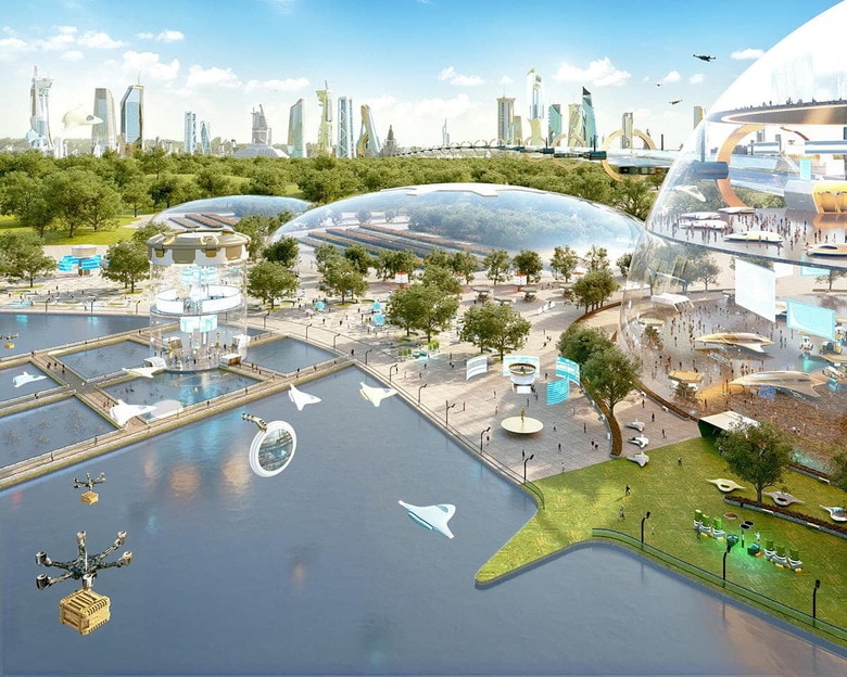 自然の景観と先端テクノロジーが高度に融合した、近い将来の東京・ベイエリアをイメージしたビジュアル