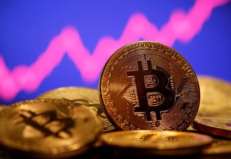 ６月２２日、取引で暗号資産（仮想通貨）のビットコインが１月以来初めて３万ドルを下回った。中国当局によるビットコインのマイニング（採掘）取り締まり強化を受けた売りが継続している。写真は１月８日撮影（２０２１年　ロイター／Dado Ruvic）
