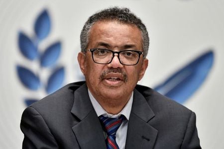 世界保健機関（ＷＨＯ）のテドロス事務局長が、２期目再選を目指し立候補する意向と、医学メディアのスタット・ニュースが３日、関係筋の情報として報じた。写真は昨年７月、ジュネーブで撮影（２０２１年　ロイター／Fabrice Coffrini/Pool via REUTERS/File Photo）