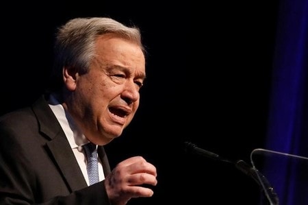 　５月３０日、国連のグテレス事務総長（写真）は、対外援助や外交関連の資金拠出は米国民の利益につながるとトランプ政権に訴えていることを明らかにした。４月撮影（２０１７年　ロイター/Brendan McDermid）