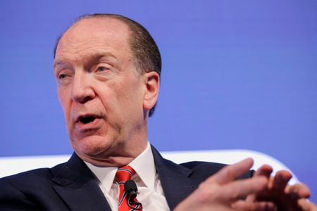 世界銀行はマルパス総裁が６月３０日に退任すると発表した。昨年１２月、ニューヨークで撮影（２０２３年　ロイター/Andrew Kelly/File Photo）