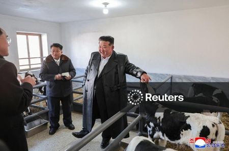 　北朝鮮の朝鮮中央通信（ＫＣＮＡ）は３日、金正恩（キム・ジョンウン）総書記が２日に畜産農場の開所式に出席したと報じた。写真はＫＣＮＡが３日公開（２０２６年　ロイター）