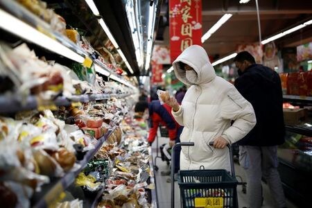 　新型コロナウイルスによる肺炎は、中国の死者が１月３１日時点で２５９人となり、４６人増えた。感染者数は１万人を突破した。写真は、北京市内のスーパーでマスク姿で買い物をする人（２０２０年　ロイター/Carlos Garcia Rawlins）