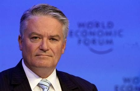 　１０月８日、オーストラリアのモリソン首相は、経済協力開発機構（ＯＥＣＤ）次期事務総長にコーマン金融相（写真）を推薦すると表明した。写真はスイスのダボスで１月撮影（２０２０年　ロイター／Denis Balibouse）