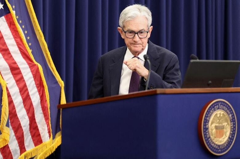 ＦＲＢ本部で4月29日、記者会見するパウエル議長（当時）　 REUTERS/Kevin Lamarque/File Photo