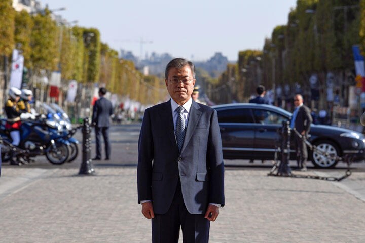 文在寅大統領は日本を牽制するつもりでGSOMIA破棄を宣言したが……　Alain Jocard/Pool/REUTERS
