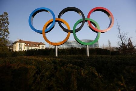 The Olympic rings are pictured in front of the International Olympic Committee (IOC) headquarters during the coronavirus disease (COVID-19) outbreak in Lausanne, Switzerland, February 24, 2021. REUTERS/Denis?Balibouse