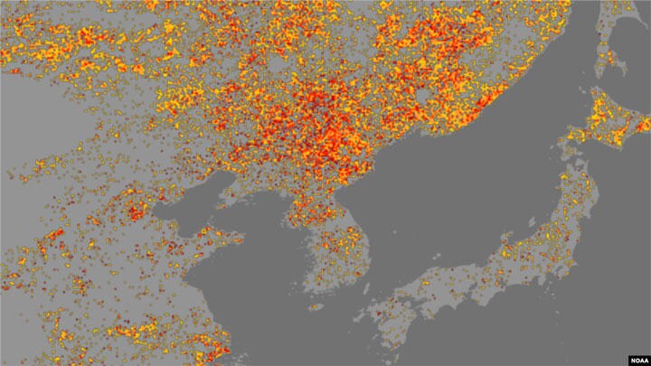米海洋大気庁が作成した朝鮮半島の「干ばつ指数マップ」　NOAA