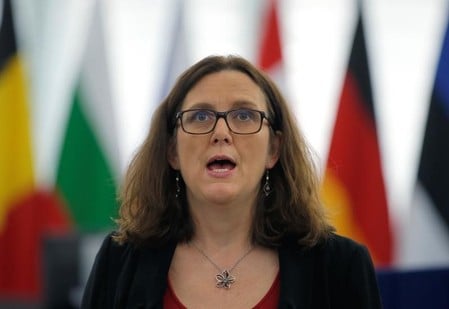 　７月１９日、欧州委員会のマルストローム委員（写真）は、米国とＥＵはＷＴＯを共同で改革すべきであり、不法行為は国際貿易における問題解決につながらないとの見方を示した。仏ストラスブールで３月撮影（２０１８年　ロイター/Vincent Kessler）