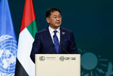 ３月１１日、モンゴルを訪問中の北朝鮮の朴明浩外務次官は、同国のフレルスフ大統領（写真）と会談した。北朝鮮国営の朝鮮中央通信（ＫＣＮＡ）が報じた。写真は２０２３年１２月、ドバイで撮影（２０２４年　ロイター／Amr Alfiky）