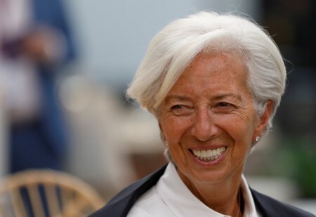 １１月１５日、ＥＣＢ理事会メンバーのストゥルナラス・ギリシャ中央銀行総裁は１５日、理事会内の見解の相違について、ラガルド総裁が対話を通して解決を目指す姿勢を示したことを明らかにした。写真は５月３０日、メキシコ市で開催された会議に出席するラガルド氏（２０１９年　ロイター ／Carlos Jasso）