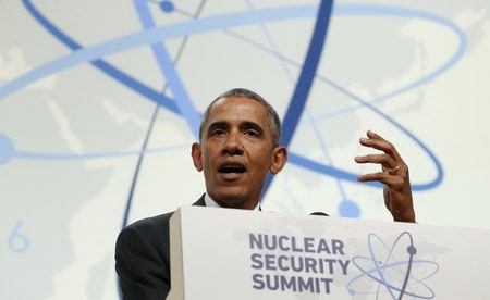 　４月１日、第４回核安全保障サミットでオバマ米大統領は、核物質が武装組織の手に渡るリスクはなお存在するとし、各国に対し核施設の警備を強化するよう呼びかけた（２０１６年　ロイター／Kevin Lamarque）