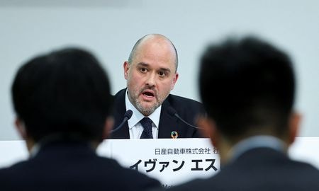 日産自動車のイバン・エスピノーサ社長は１３日の決算発表後、ロイターなどとの取材に応じ、昨夏から始めたホンダとの協業協議は加速しているとの認識を示した。写真は５月１３日、東京で撮影（２０２５年　ロイター/Kim Kyung-Hoon）
