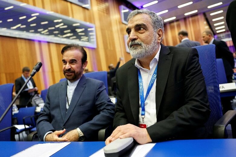 イラン原子力庁のカマルバンディ報道官とイランのＩＡＥＡ担当大使ナジャフィ氏。オーストリア・ウィーンで１４日撮影。REUTERS/Lisa Leutner