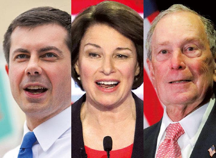 「穏健派」の（左から）ブティジェッジ、クロブチャー、ブルームバーグ　REUTERS