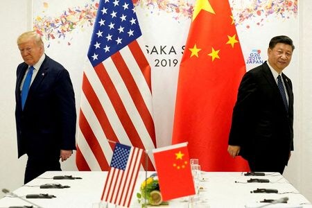 トランプ米大統領は１２日、今週末に中国の習近平国家主席と会談する可能性があると述べた。２０１９年６月、大阪で撮影（２０２５年　ロイター/Kevin Lamarque）