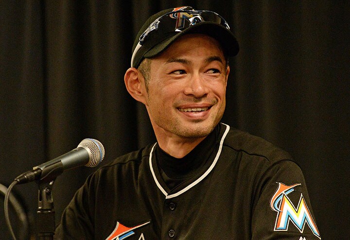 記録達成後の会見で笑顔を見せたイチロー選手　Jake Roth-USA TODAY Sports/REUTERS