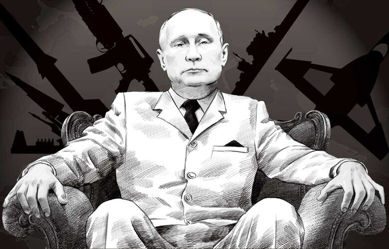 SOURCE ILLUSTRATION BY TPYXA_ILLUSTRATION/SHUTTERSTOCK (PUTIN), PHOTO ILLUSTRATION BY YASUSHI MITSUIｰNEWSWEEK JAPAN