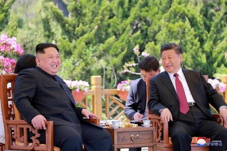 　６月１９日、中国の習近平国家主席は、訪中した北朝鮮の金正恩朝鮮労働党委員長と会談した。写真は大連で撮影、５月入手（２０１８年　ロイター/KCNA/via REUTERS）