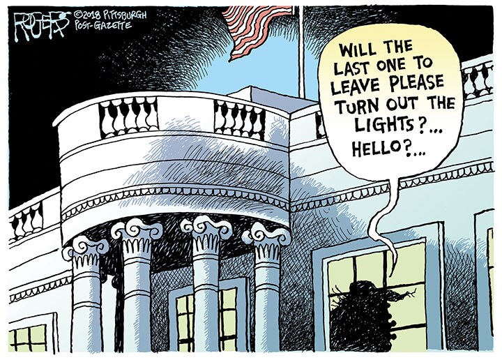 次々に高官が去っていくホワイトハウスは空っぽになる？　(c) 2018 ROGERS─PITTSBURGH POST─GAZETTE