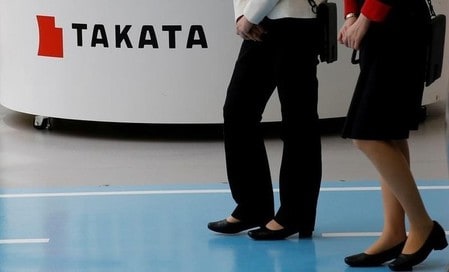 　６月１０日、欠陥エアバッグ部品の大量リコールで財務悪化が懸念されるタカタが米投資銀行ラザードを起用し、スポンサー探しを本格化させている。写真はタカタのロゴ、都内で５月撮影（２０１６年　ロイター／Toru Hanai）