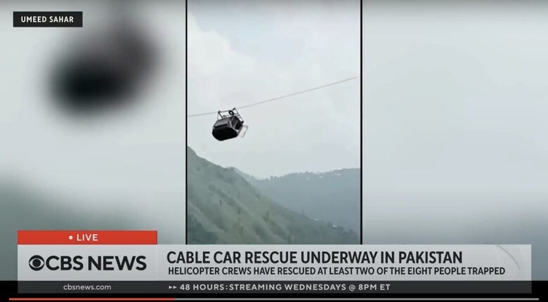 地上275メートルで停止したケーブルカー　CBS News / YouTube