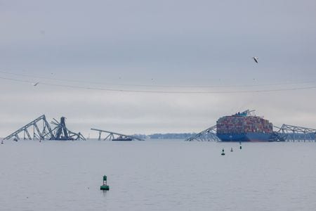 米東部メリーランド州ボルティモアで起きた橋崩落について、ロイズ保険組合のブルース・カーネギーブラウン会長は、数十億ドル規模の保険損害になるとの見込みを示した。２７日撮影。（2024年　ロイター/Julia Nikhinson）
